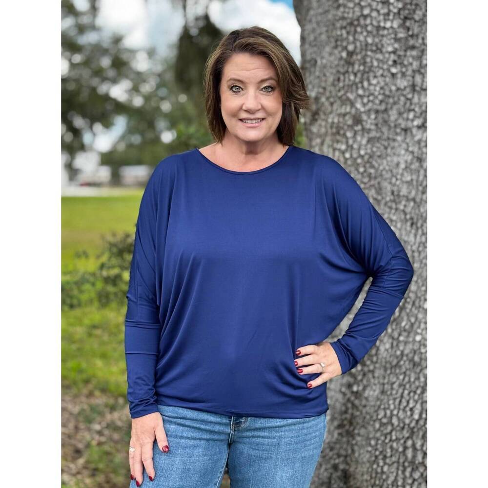 NEW SOUTHERN GRACE carolyn long sleeve top in navy